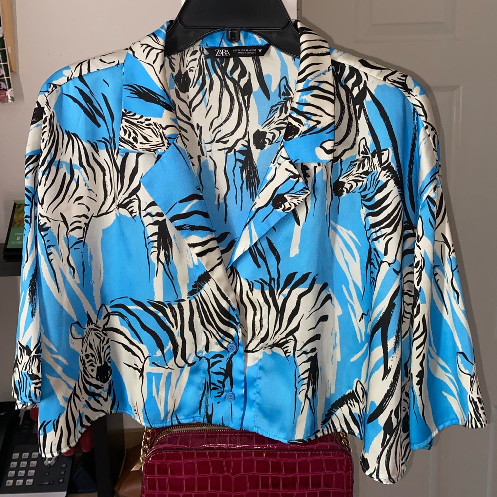 Zara Silk Collared Crop Top